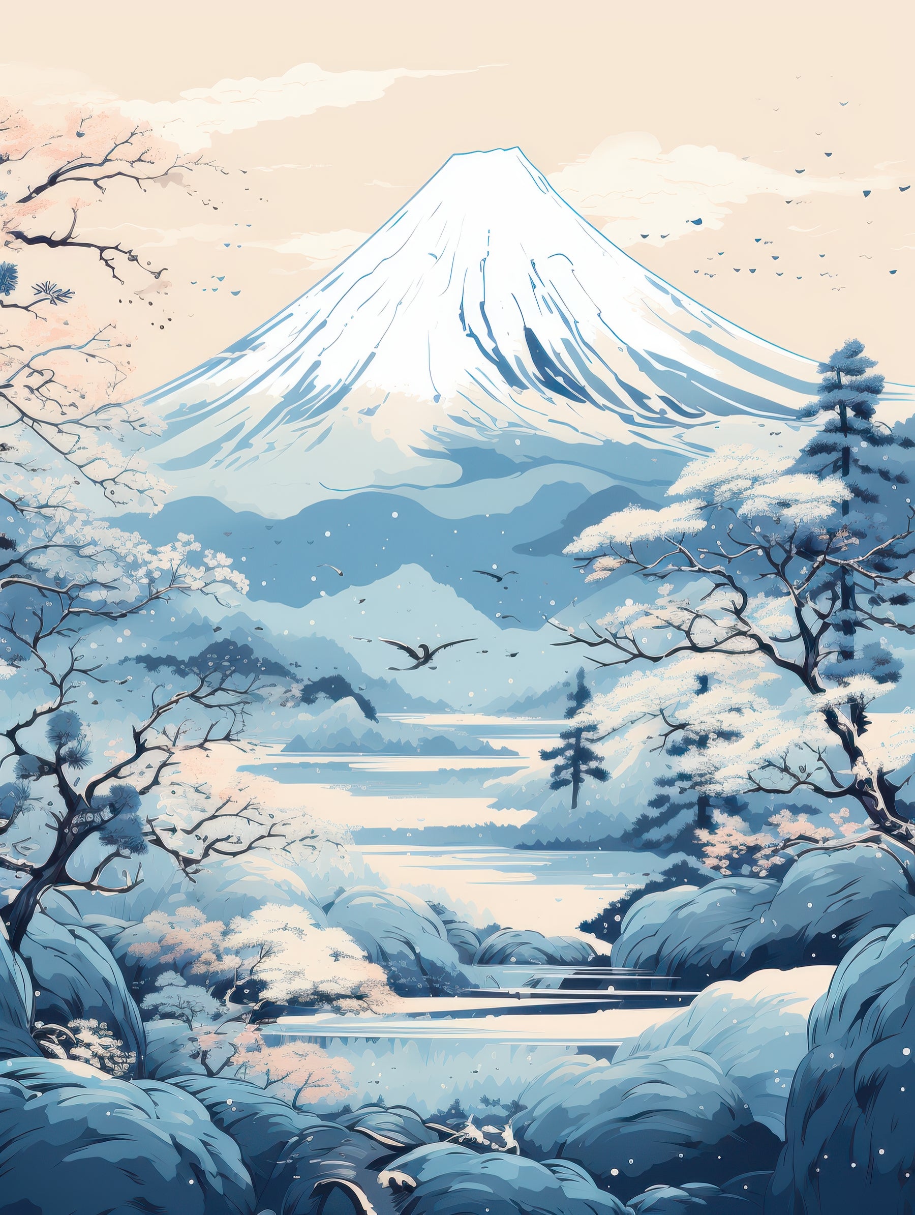 Mount Fuji in Tranquil Spring Scene