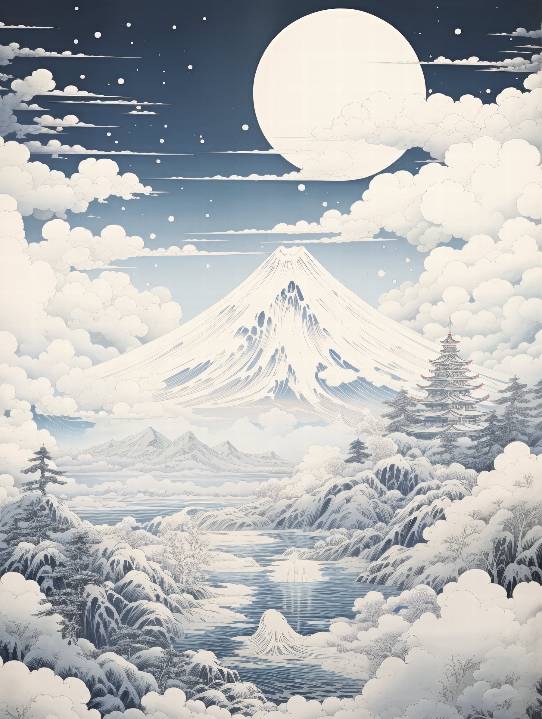 Winter Landscape with Full Moon