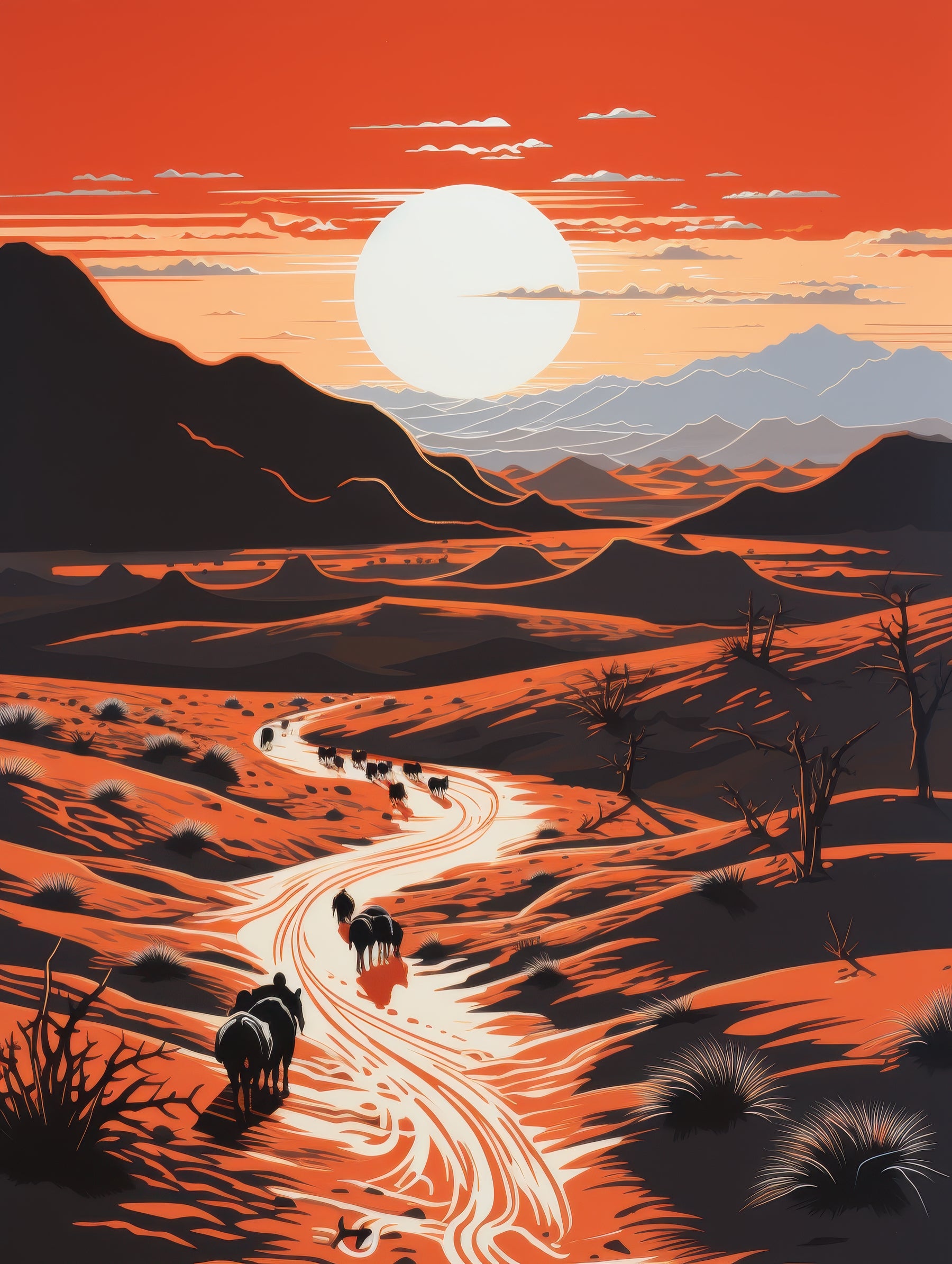 Desert Sunset with Animal Trail