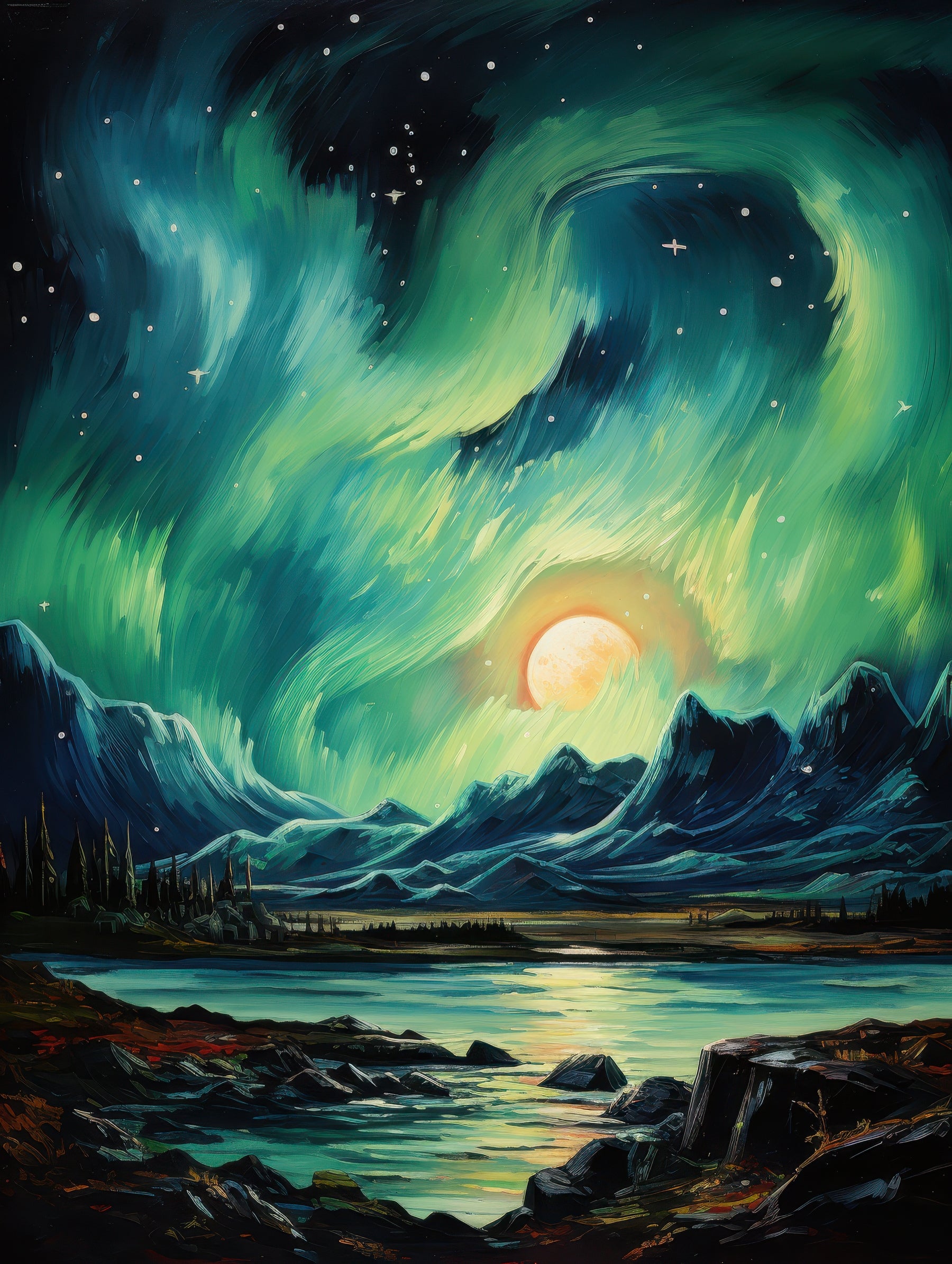 Northern Lights Reflection on Calm Lake