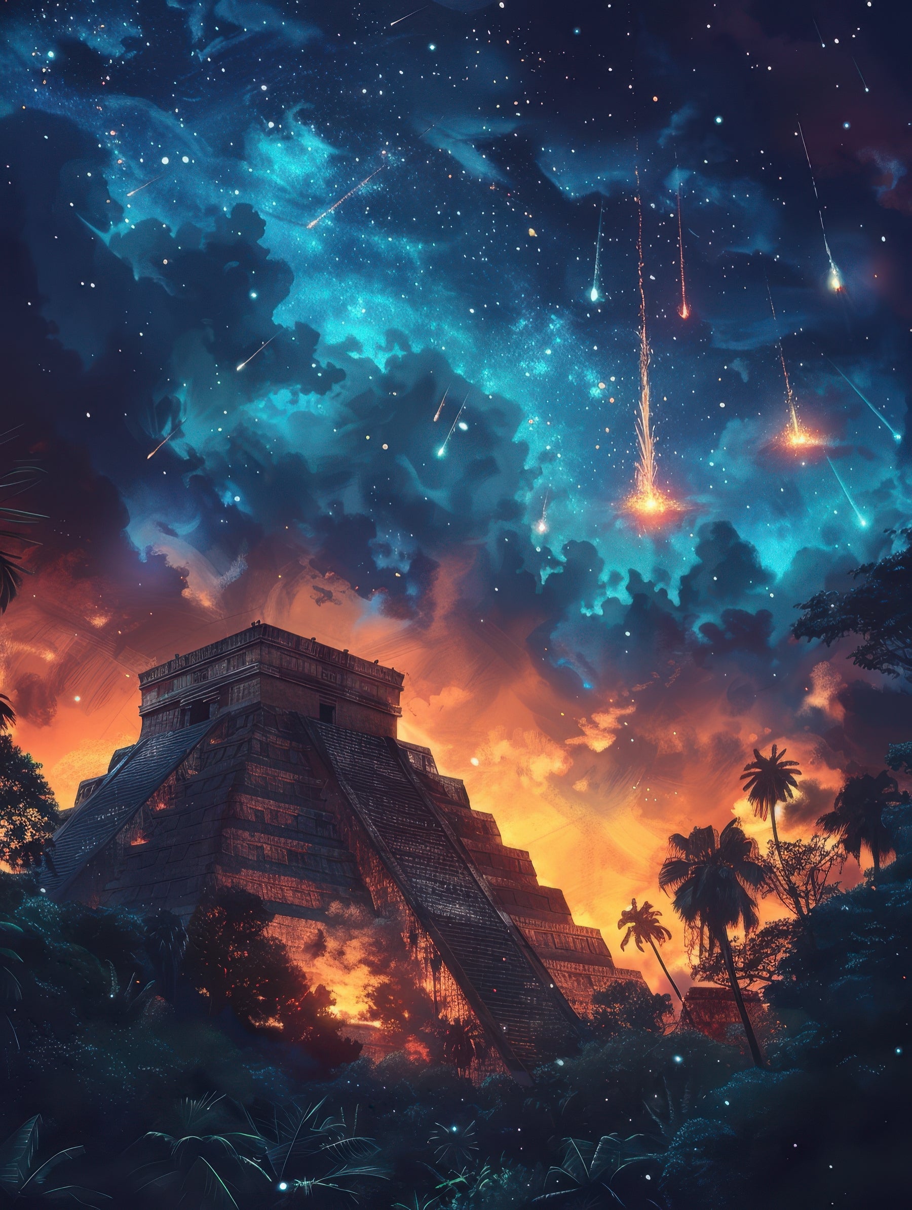 Pyramid under Starry Meteor Shower