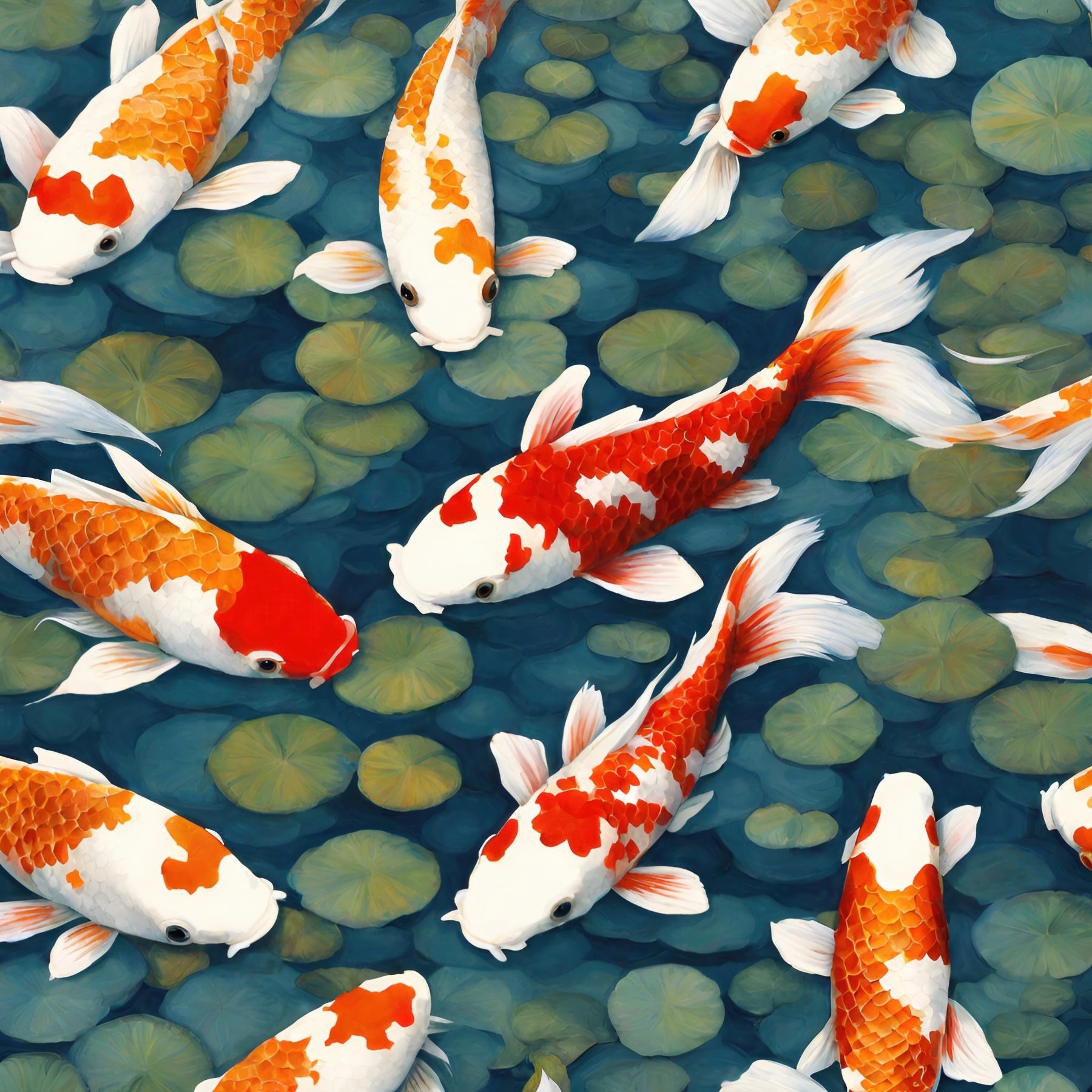 Koi Fish and Lily Pads