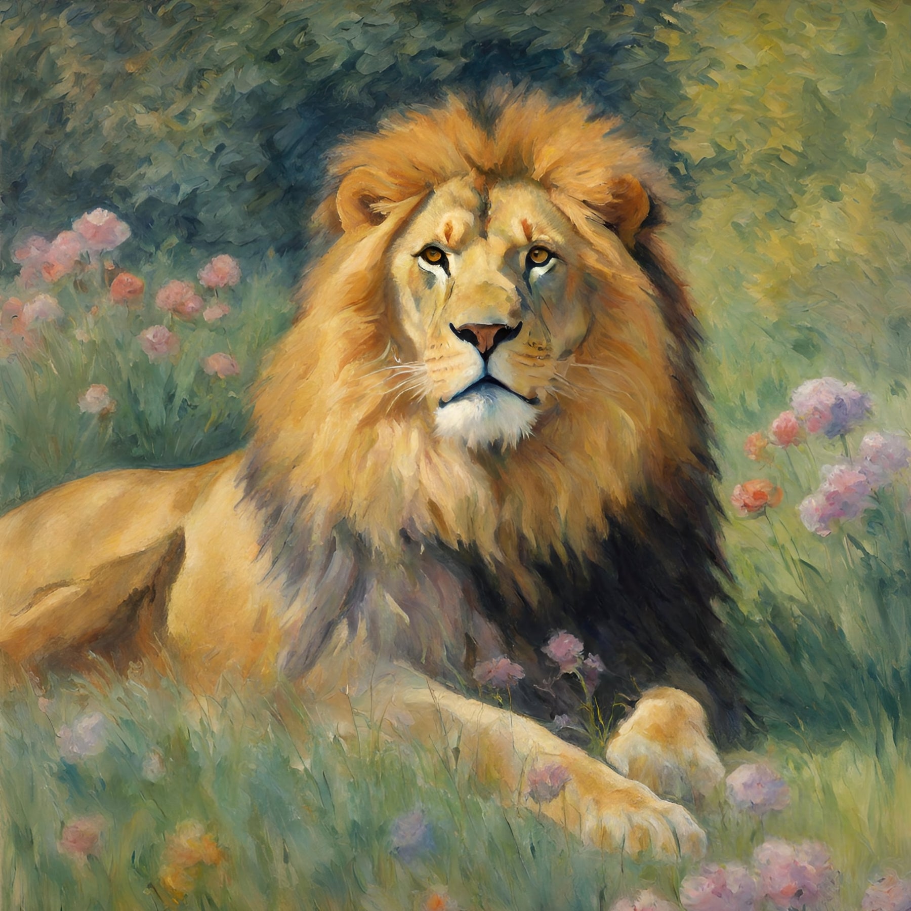 Lion in Flower Field