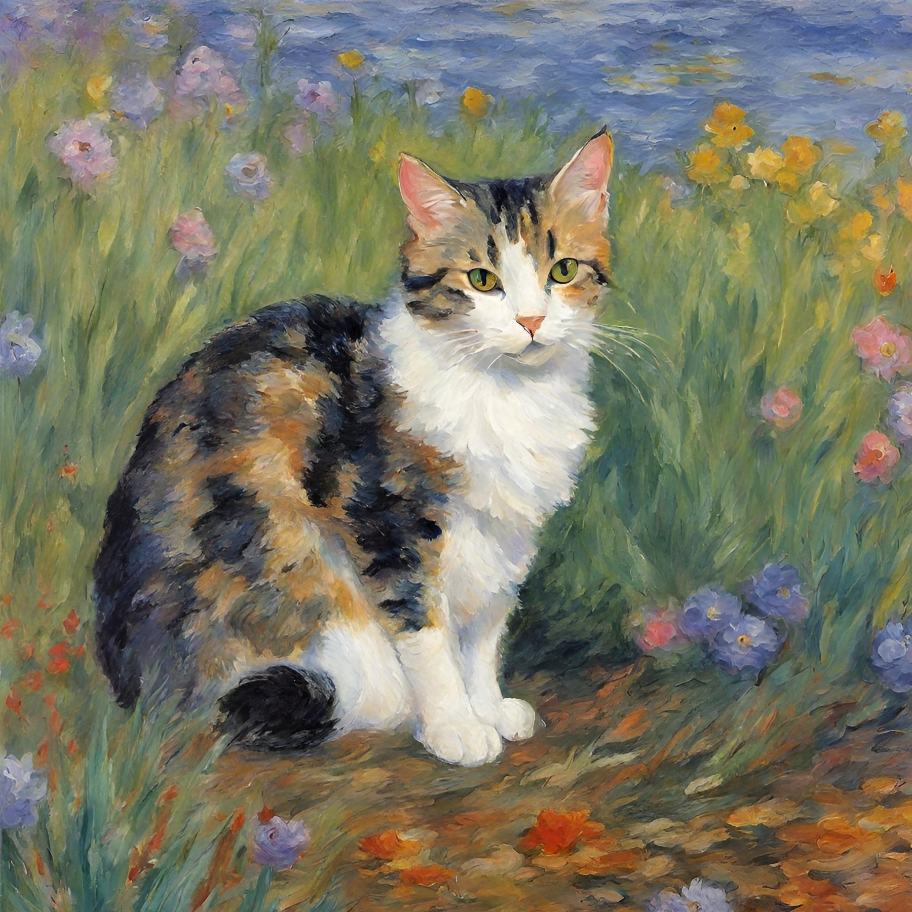 Cat Sitting in Wildflowers