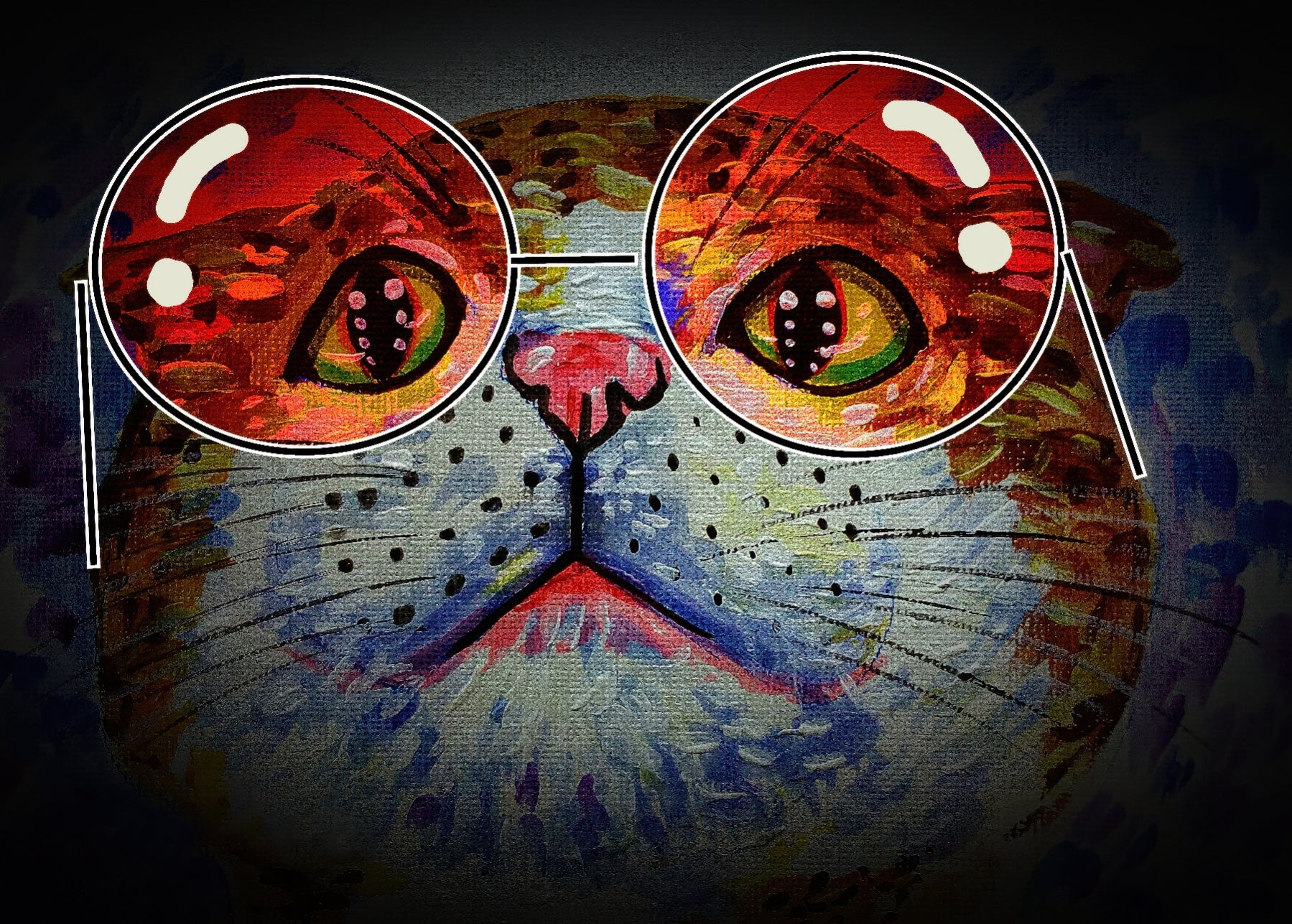 Artistic Cat with Red Glasses