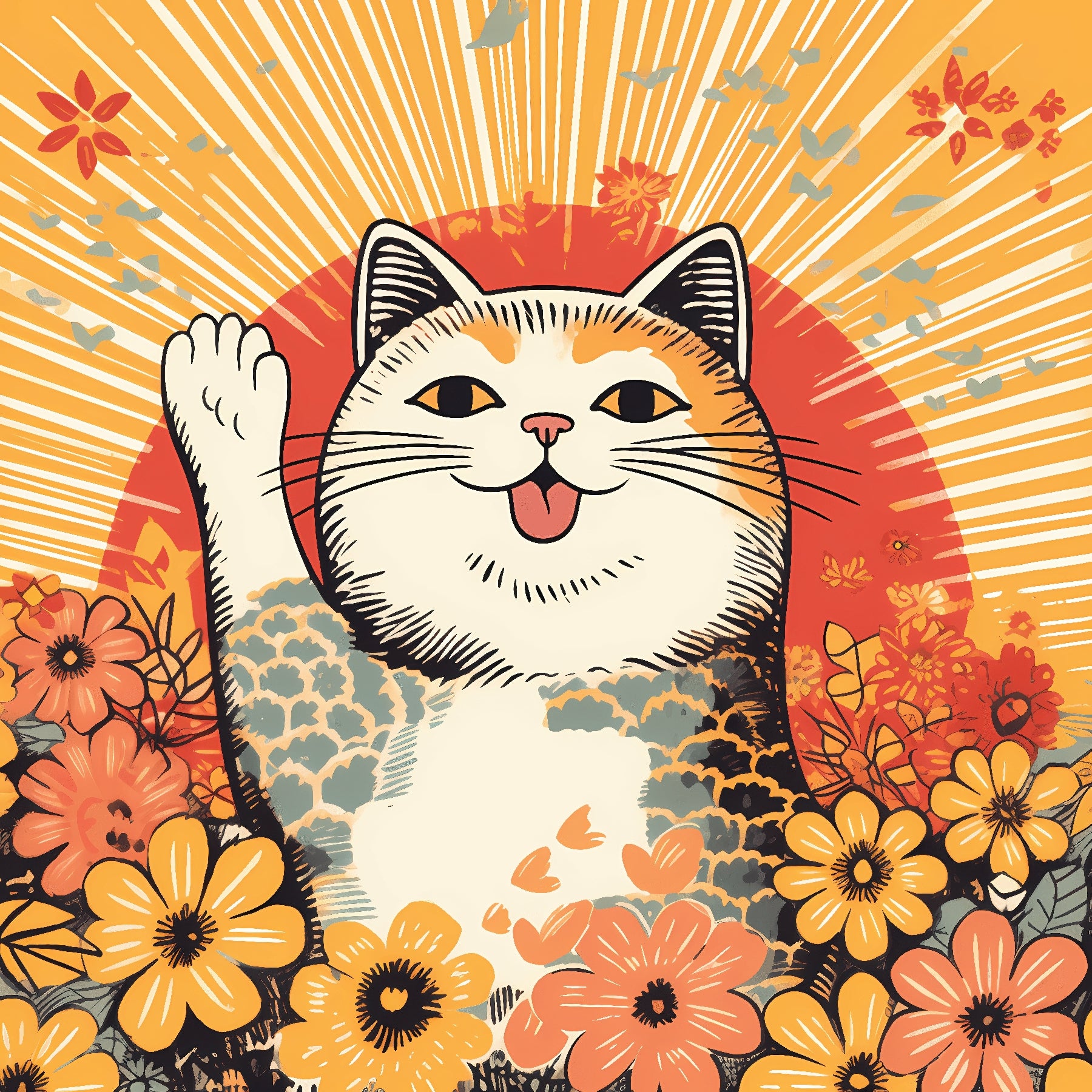 Waving Cat in Sunshine (PDP Upload Your Own Artwork)