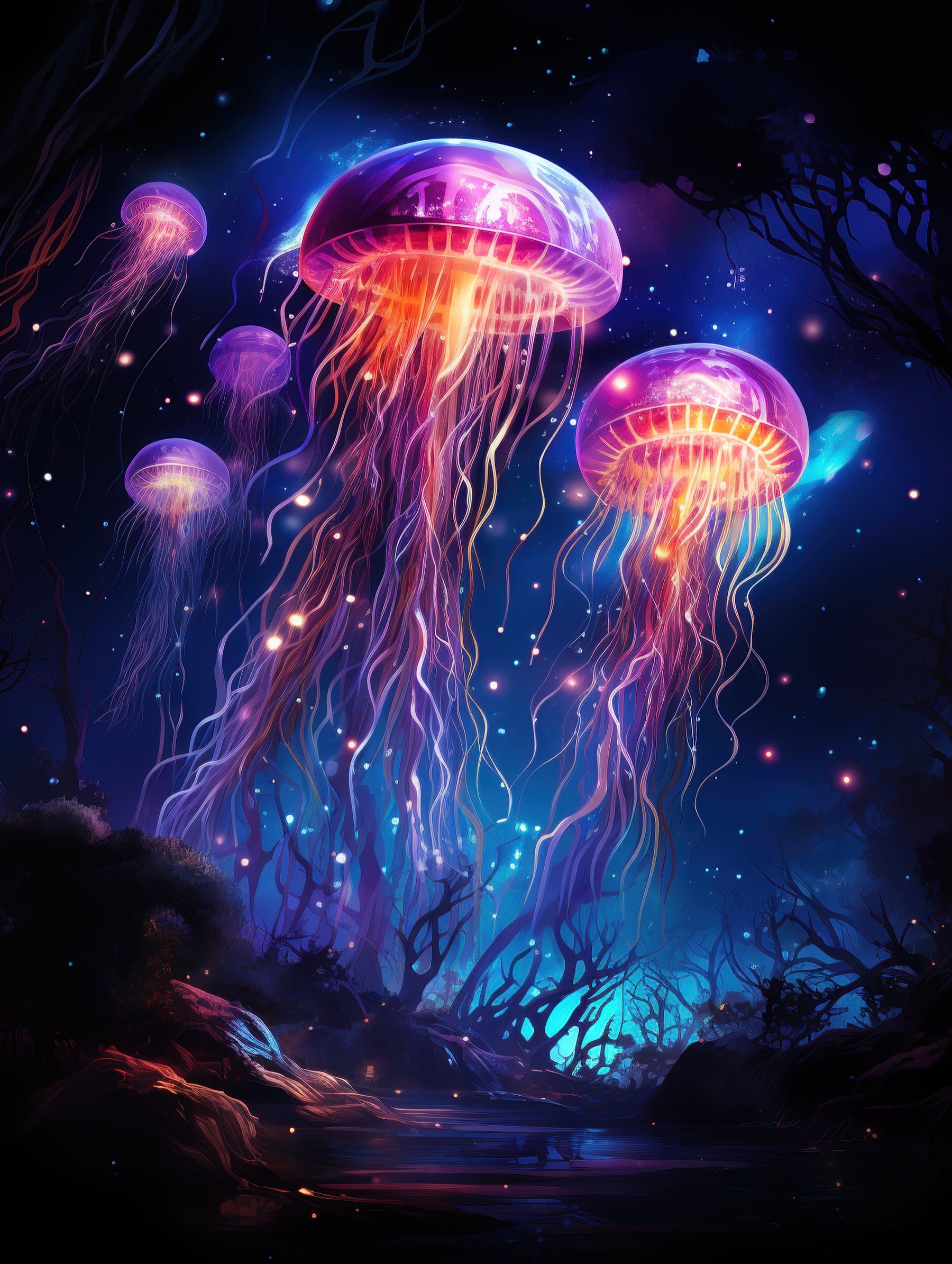 Bioluminescent Jellyfish Nightscape