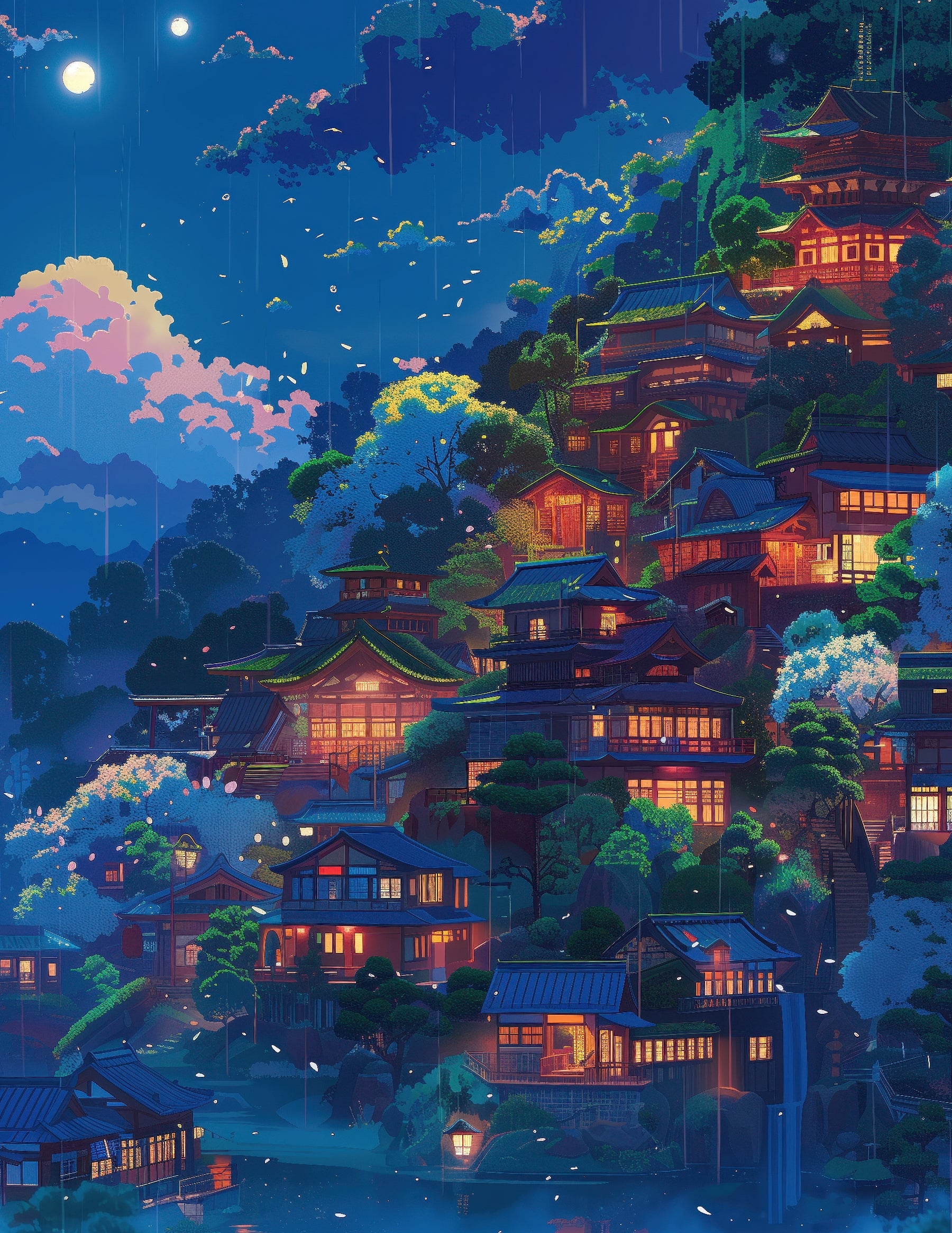 Nighttime Hillside Lights