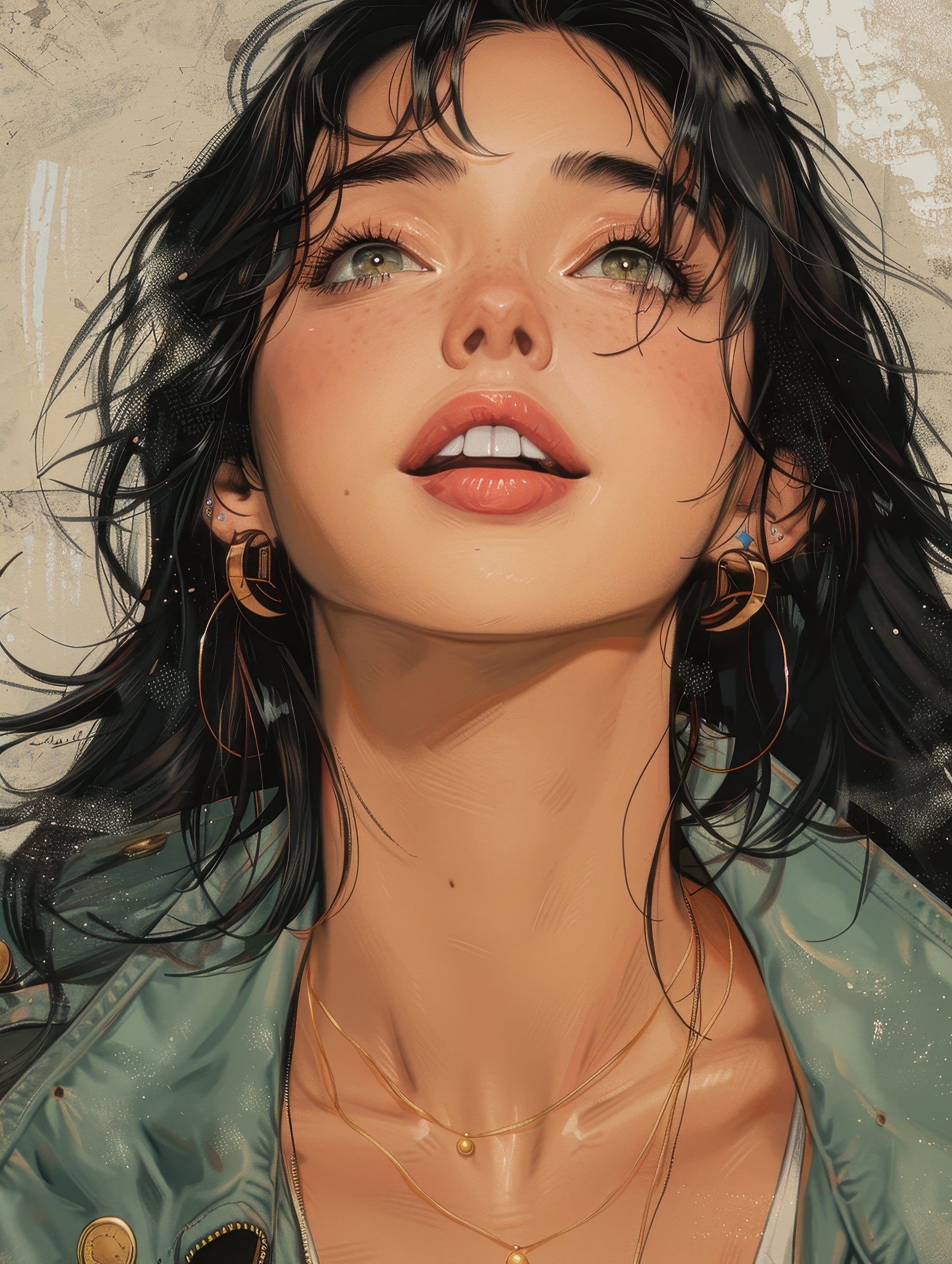 Freckled Beauty in Emerald Charm
