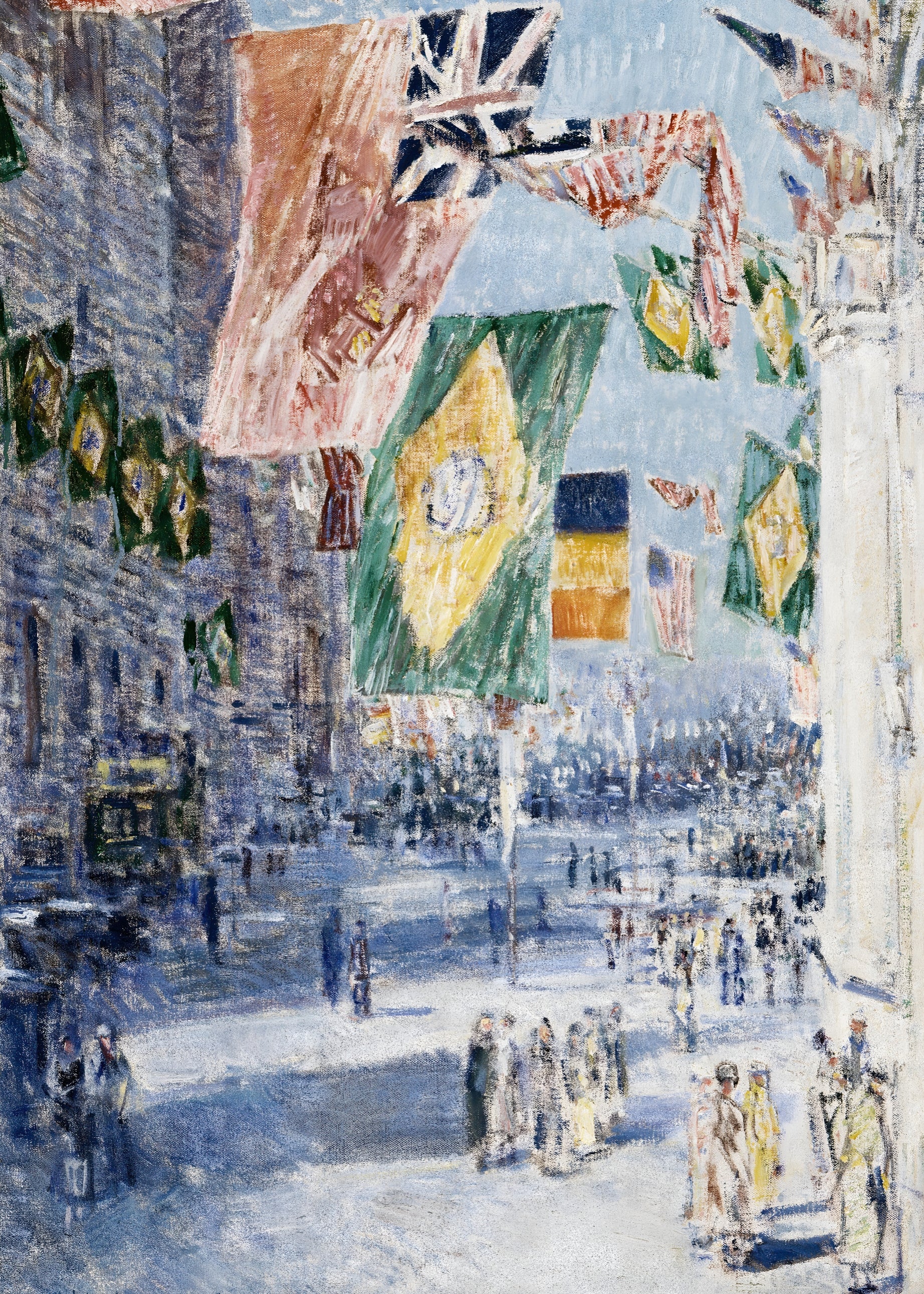 City Street with Colorful Flags