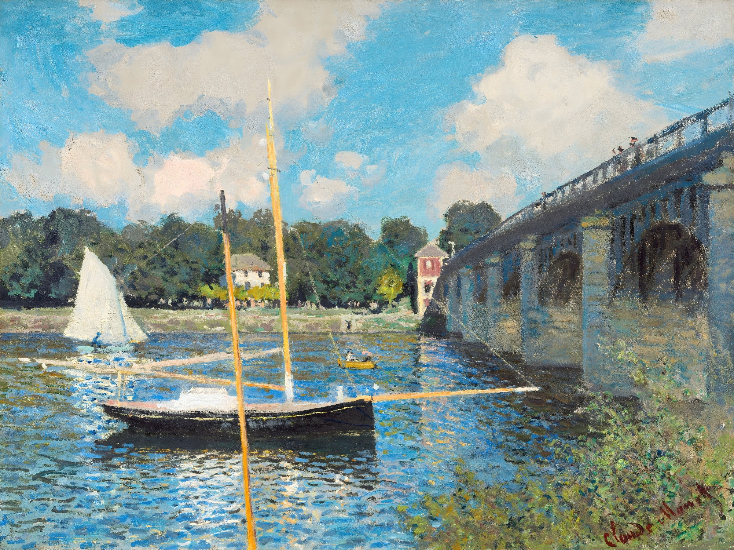 Boats and Bridge on a River