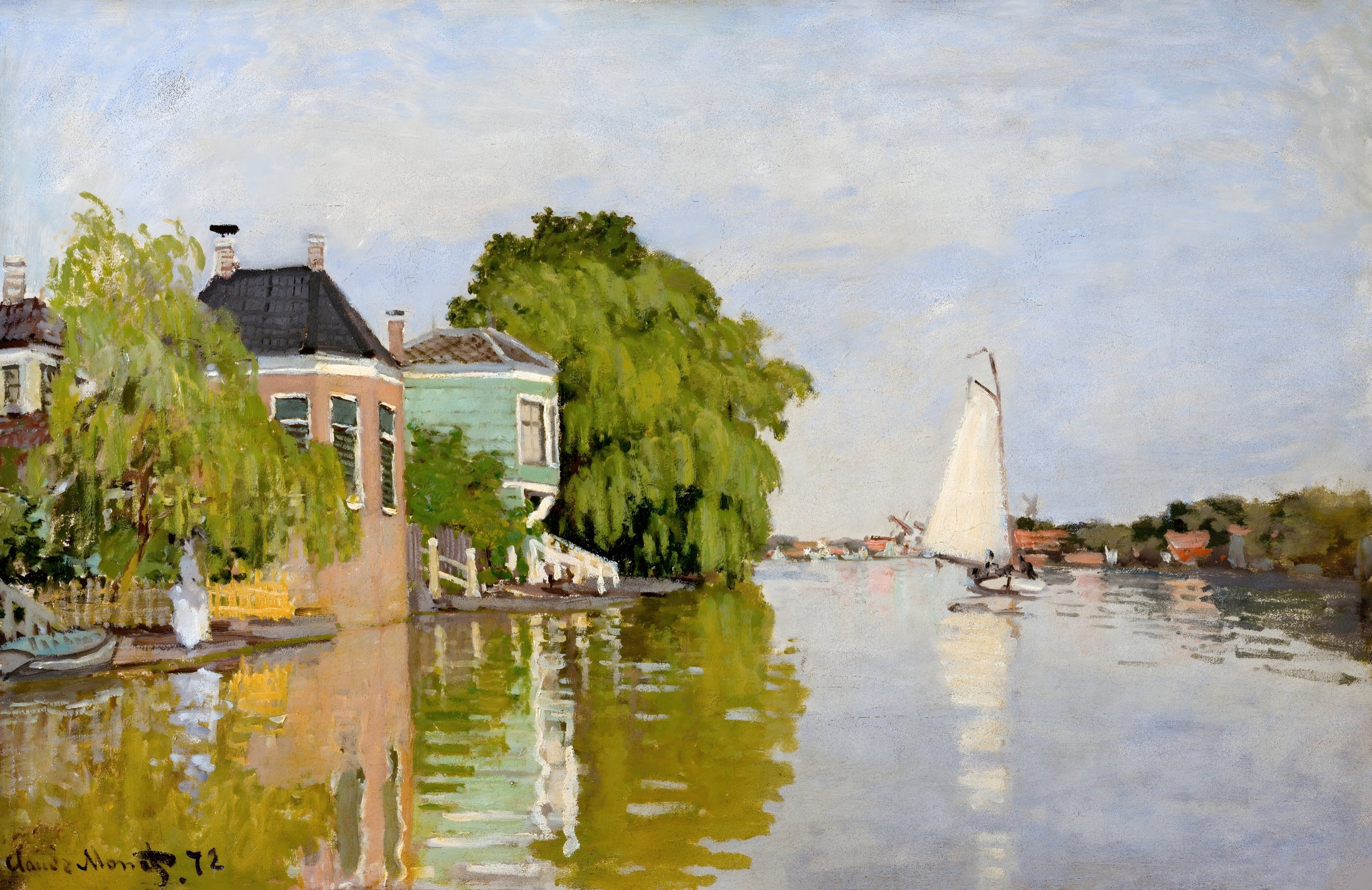 Riverside Houses with Sailboats