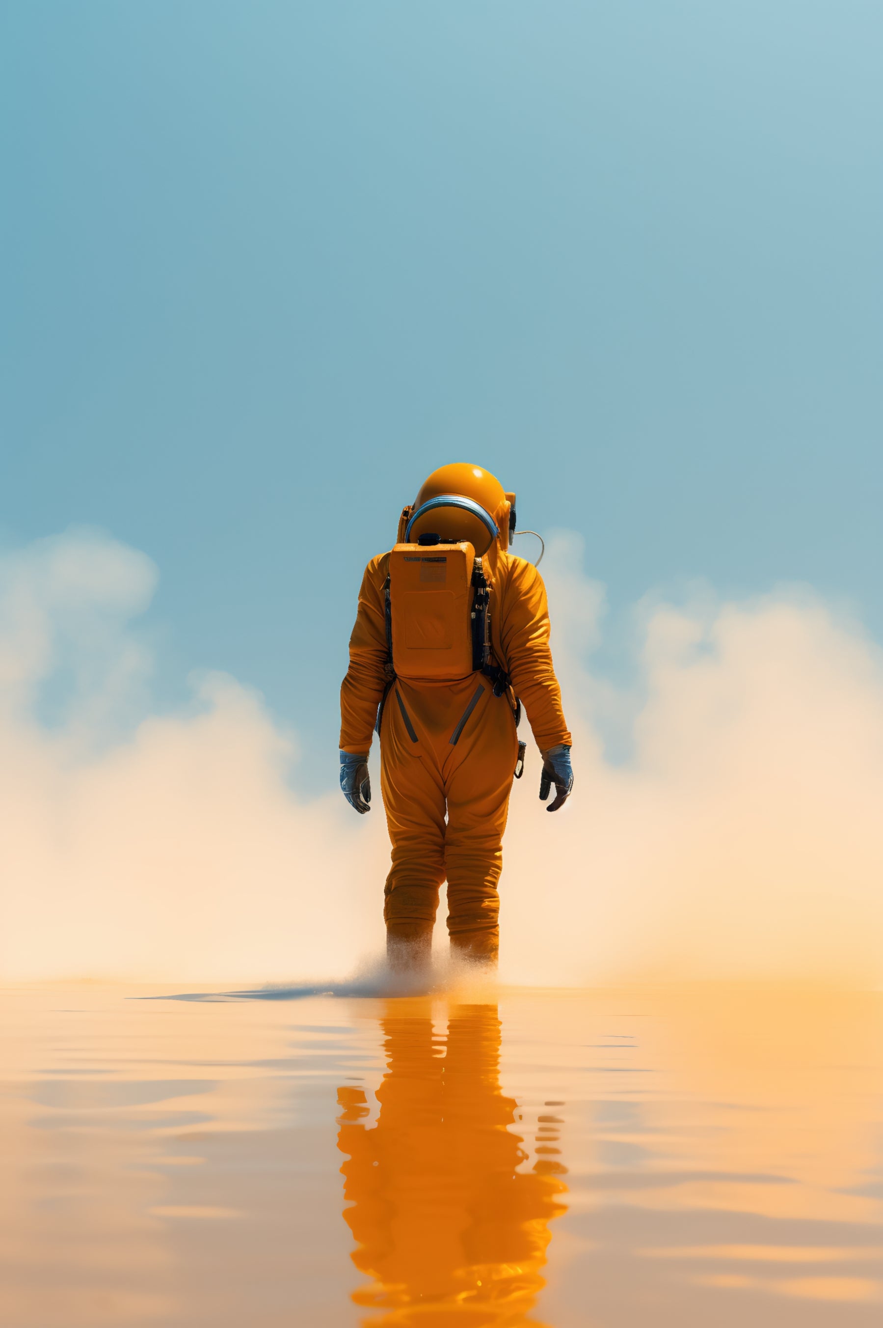 Astronaut Walking Through Golden Haze