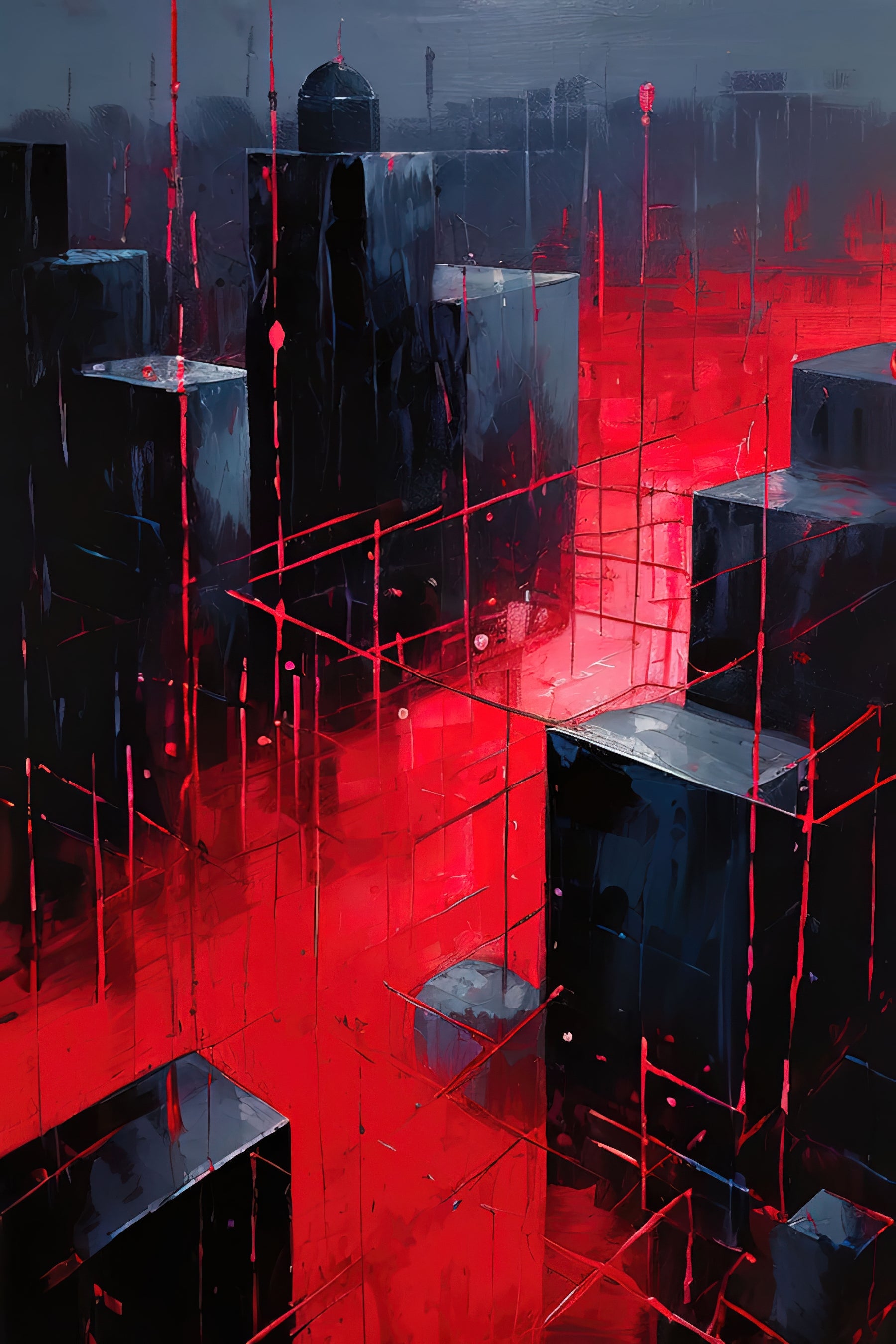 Dark City with Red Accents