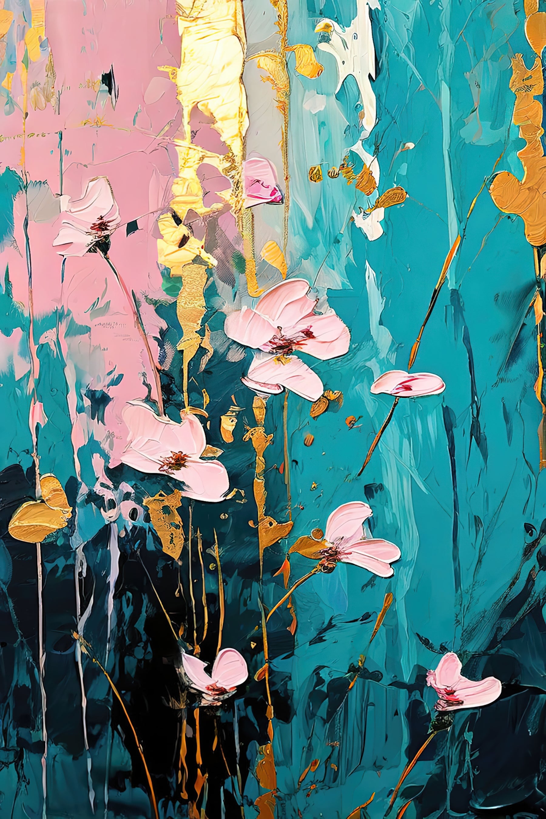 Blossoms in Teal and Gold